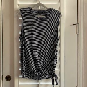 BANANA REPUBLIC Sleeveless Linen Side-Tie Tee in Navy/White Stripe - Size XXL